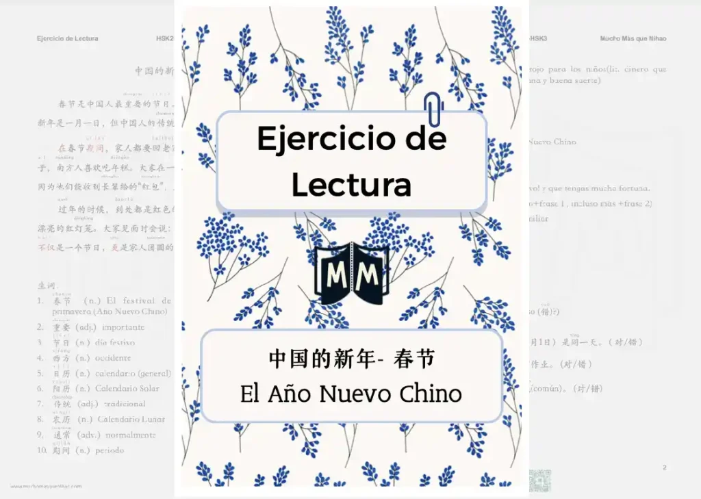 PDF Ejercicio de lectura en chino para estudiantes nivel intermedio el año nuevo chino