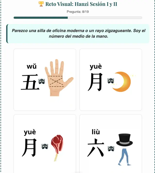 Mnemotecnia reto visual hanzi numero cinco wu